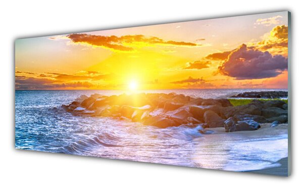Tablou pe sticla Sea Sun Peisaj Albastru Galben