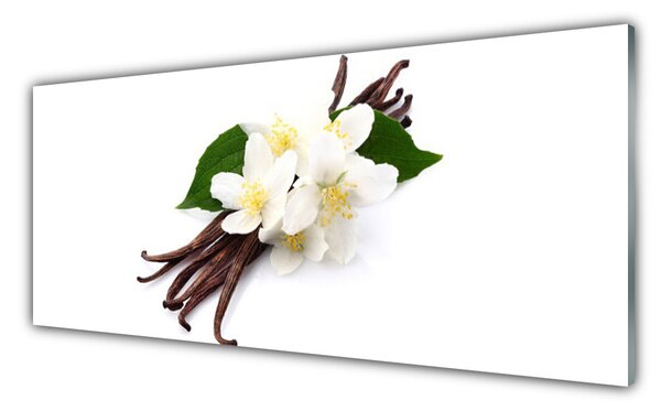 Tablou pe sticla Vanilie Floral Maro Alb