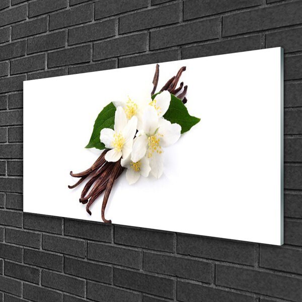 Tablou pe sticla Vanilie Floral Maro Alb