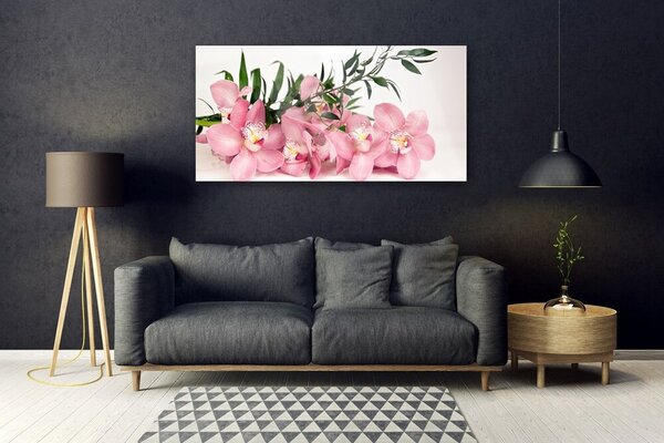 Tablou pe sticla Petale Floral Roz Verde