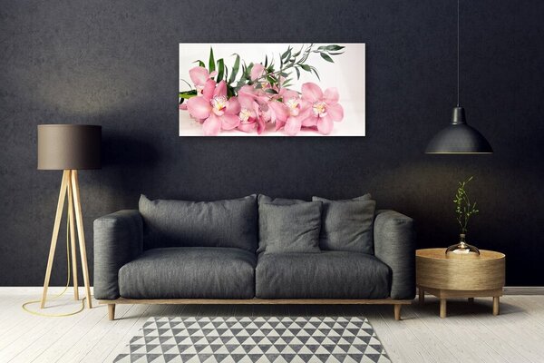 Tablou pe sticla Petale Floral Roz Verde