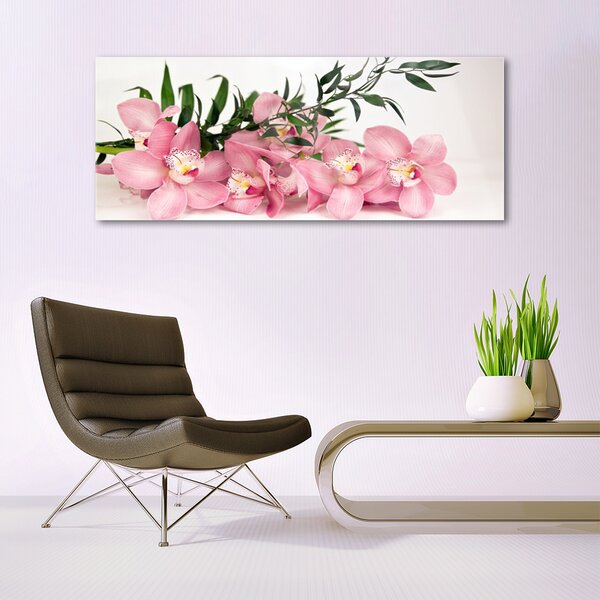 Tablou pe sticla Petale Floral Roz Verde