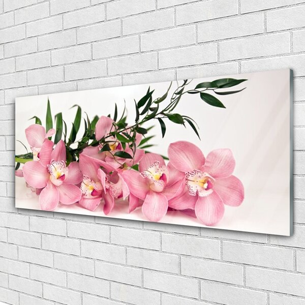 Tablou pe sticla Petale Floral Roz Verde