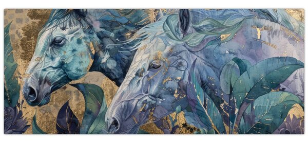 Tablou - Cai cu fundal auriu (120x50 cm)
