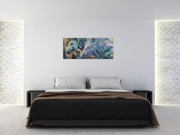Tablou - Cai cu fundal auriu (120x50 cm)