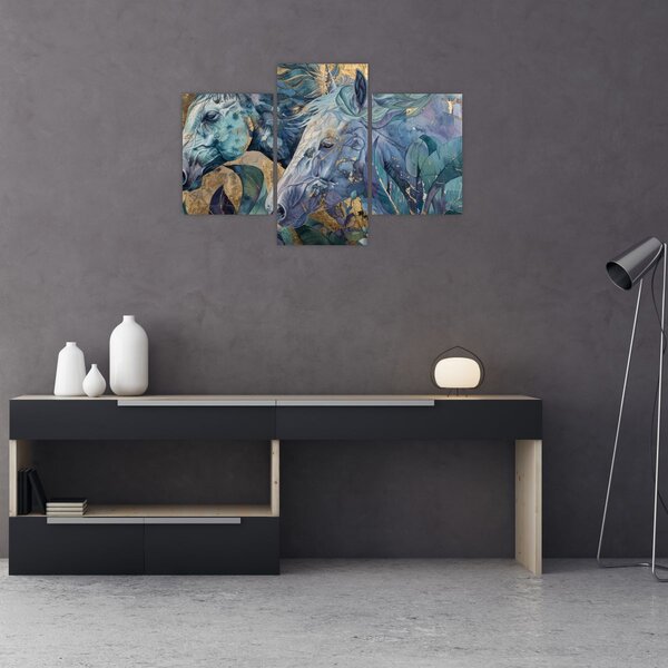 Tablou - Cai cu fundal auriu (90x60 cm)