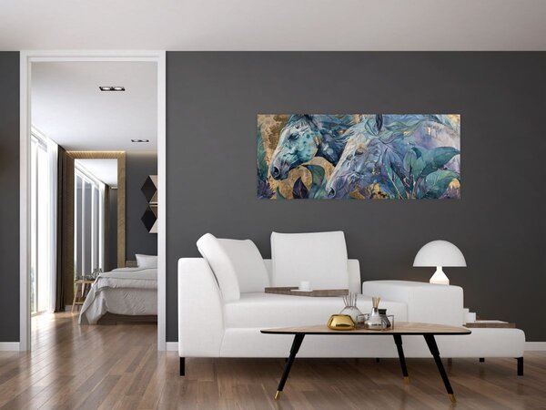 Tablou - Cai cu fundal auriu (120x50 cm)