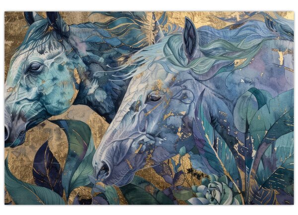 Tablou - Cai cu fundal auriu (90x60 cm)