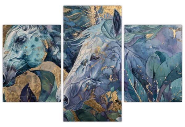 Tablou - Cai cu fundal auriu (90x60 cm)