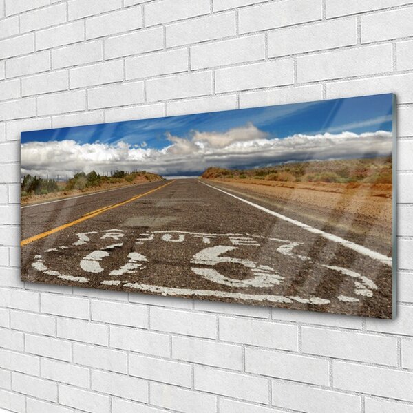 Tablou pe sticla Road Peisaj Gri Alb