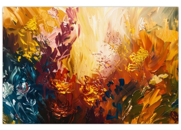 Tablou - pictură abstractă de flori (90x60 cm)