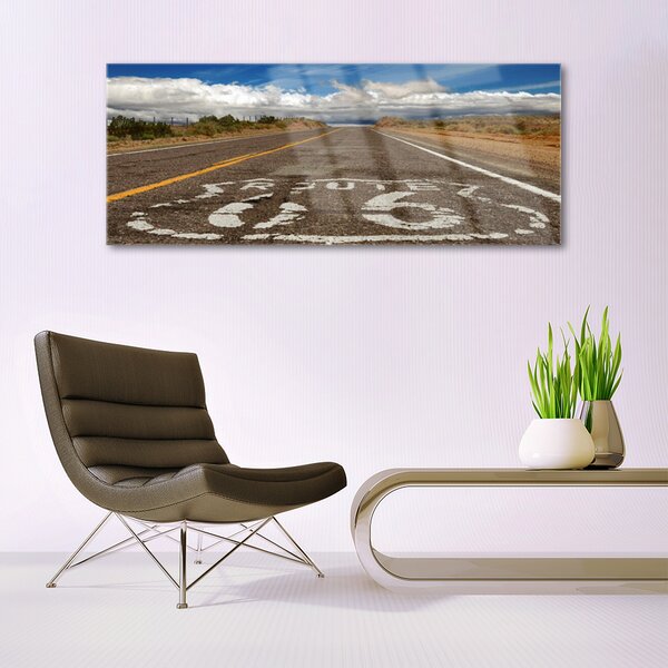 Tablou pe sticla Road Peisaj Gri Alb