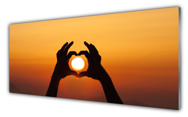 Tablou pe sticla Sun Hands Peisaj Galben Negru