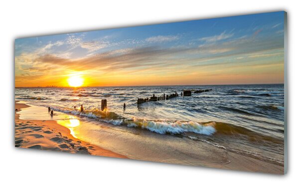 Panou sticla bucatarie Sun Sea Beach Peisaj Galben Albastru Maro