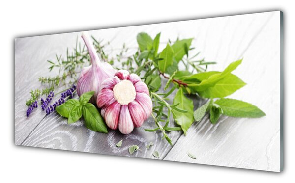 Tablou pe sticla Usturoi Frunze florale flori Purple Verde Maro