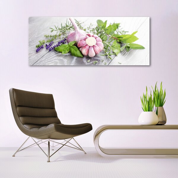 Tablou pe sticla Usturoi Frunze florale flori Purple Verde Maro