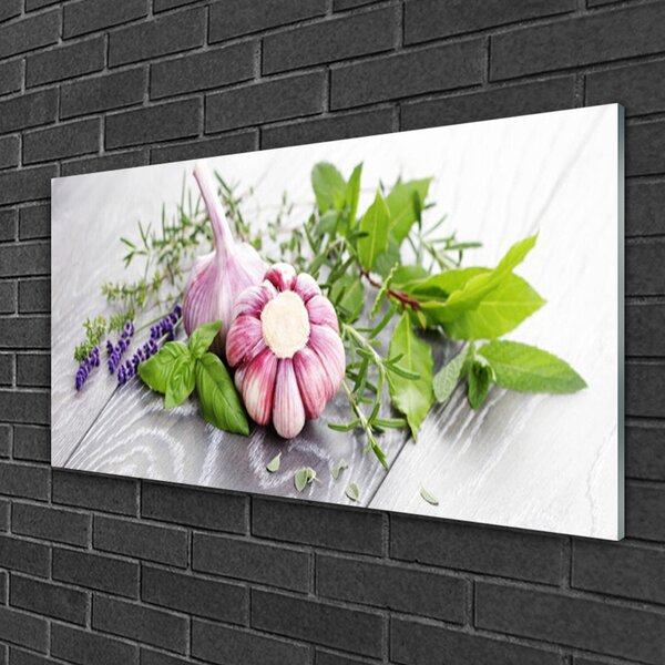 Tablou pe sticla Usturoi Frunze florale flori Purple Verde Maro