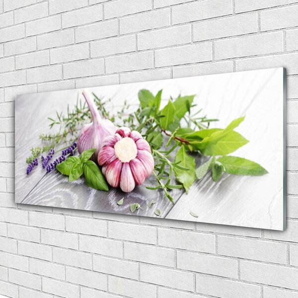 Tablou pe sticla Usturoi Frunze florale flori Purple Verde Maro
