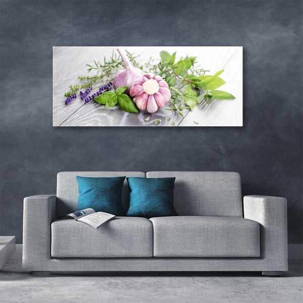 Tablou pe sticla Usturoi Frunze florale flori Purple Verde Maro