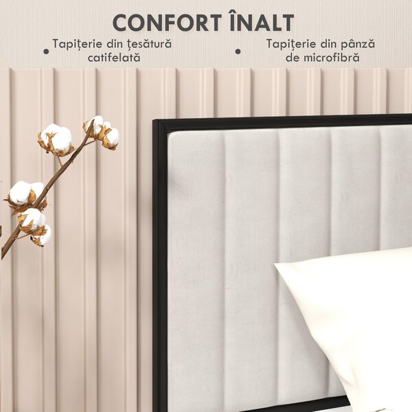 HOMCOM Tăblie de perete pentru pat dublu, tapițată, din catifea, pentru paturi de 180 cm, crem | Aosom Romania