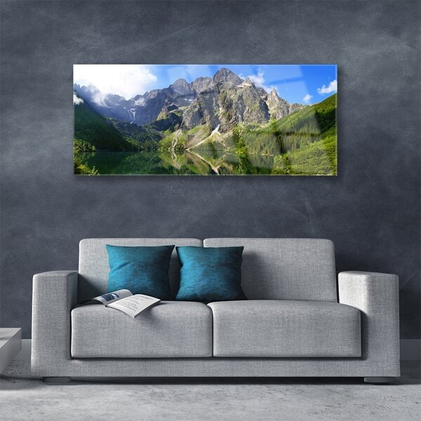 Tablou pe sticla Mountain Lake Natura Gri Verde