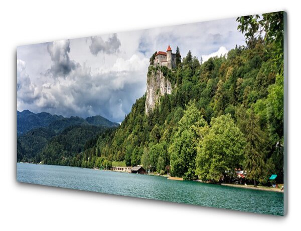 Panou sticla bucatarie Mountain Lake Forest Natura Verde Albastru