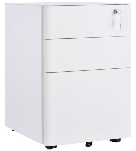 Vinsetto Fiset Metalic cu 3 Sertare și Sistem de Blocare, Mobilier de Birou pe Roti, 39x48x59cm, Design Compact, Alb | Aosom Romania