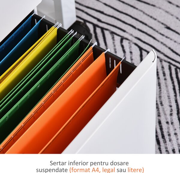 Vinsetto Fiset Metalic cu 3 Sertare și Sistem de Blocare, Mobilier de Birou pe Roti, 39x48x59cm, Design Compact, Alb | Aosom Romania