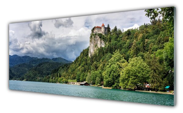 Panou sticla bucatarie Mountain Lake Forest Natura Verde Albastru