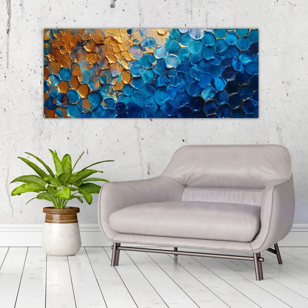 Tablou - Pictura albastru-auriu (120x50 cm)