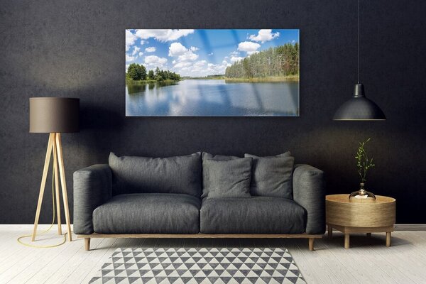 Tablou pe sticla Forest Lake Peisaj Verde Albastru