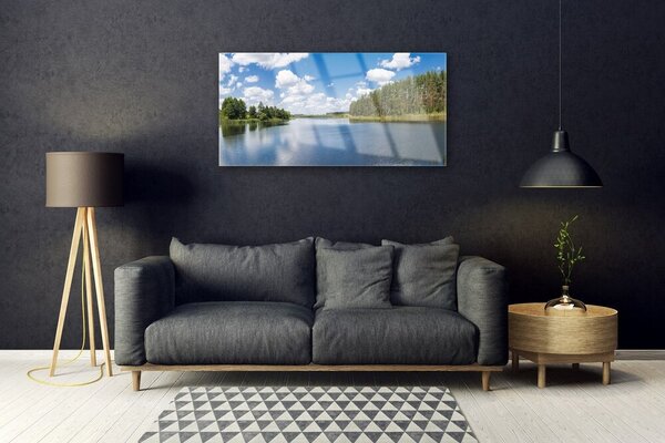 Tablou pe sticla Forest Lake Peisaj Verde Albastru