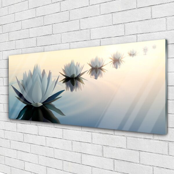 Tablou pe sticla Flori Floral Alb Albastru