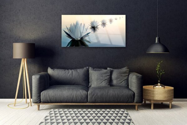Tablou pe sticla Flori Floral Alb Albastru