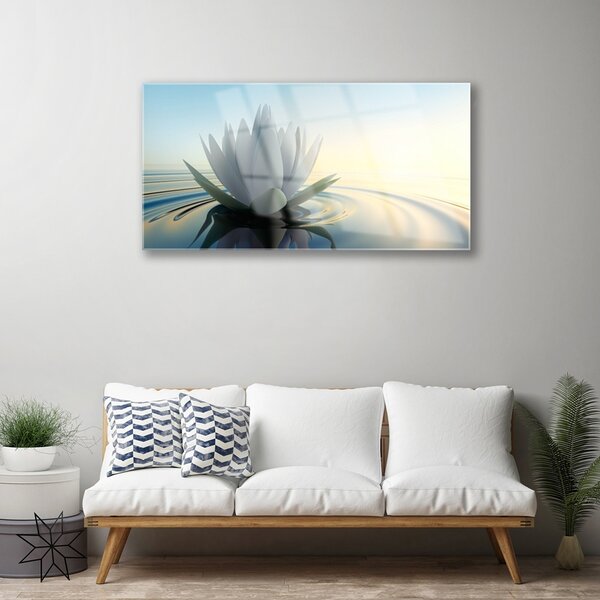 Tablou pe sticla Water Flower Art White Albastru