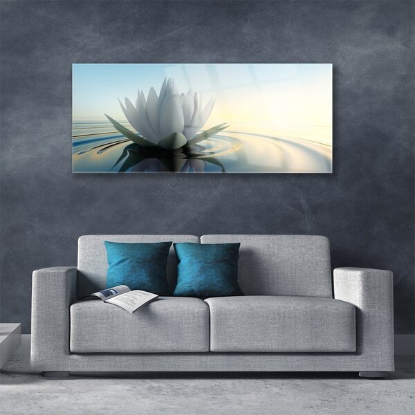 Tablou pe sticla Water Flower Art White Albastru