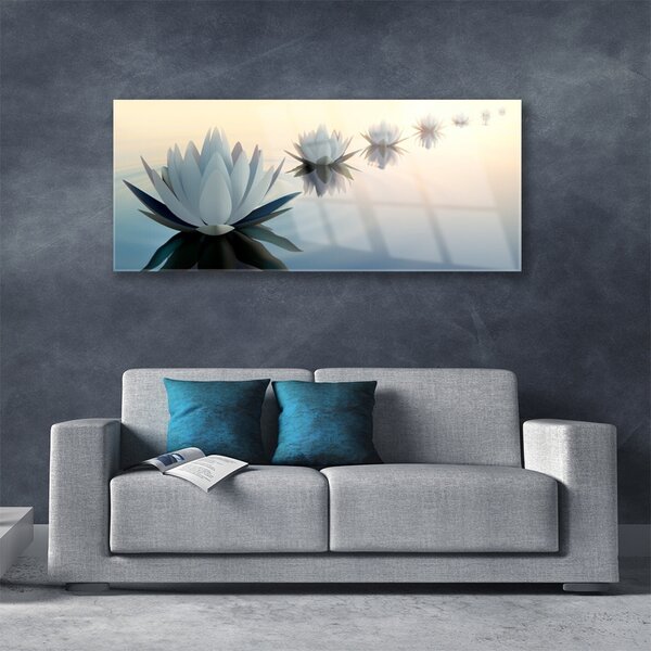 Tablou pe sticla Flori Floral Alb Albastru