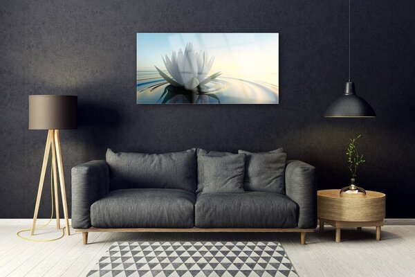 Tablou pe sticla Water Flower Art White Albastru