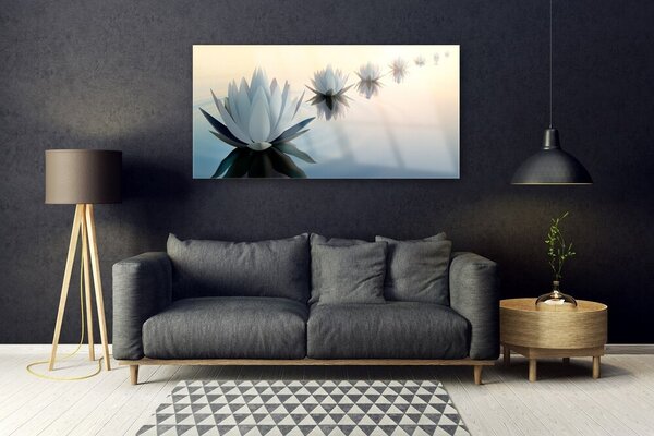 Tablou pe sticla Flori Floral Alb Albastru