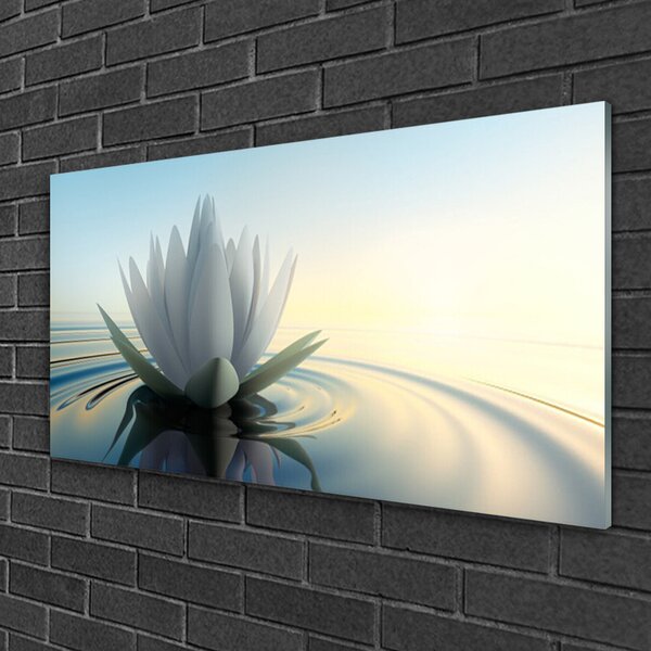 Tablou pe sticla Water Flower Art White Albastru