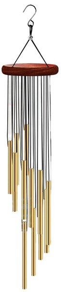 Clopotel de vant cu 12 mini tuburi sonore metalice aurii pentru casa sau gradina, model Feng-Shui