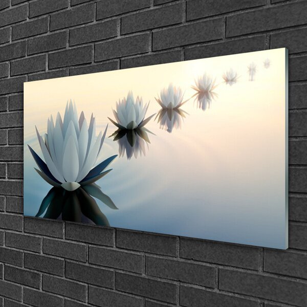 Tablou pe sticla Flori Floral Alb Albastru