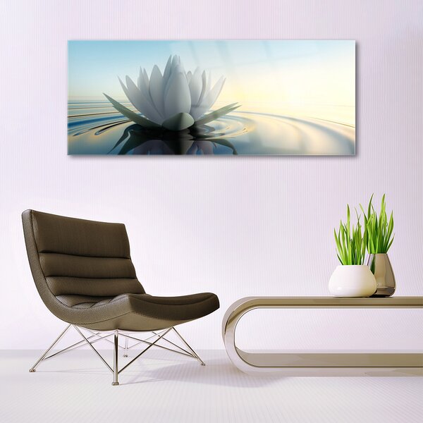 Tablou pe sticla Water Flower Art White Albastru