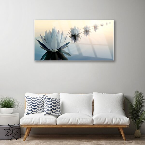 Tablou pe sticla Flori Floral Alb Albastru