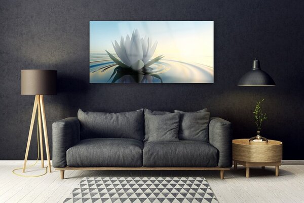 Tablou pe sticla Water Flower Art White Albastru