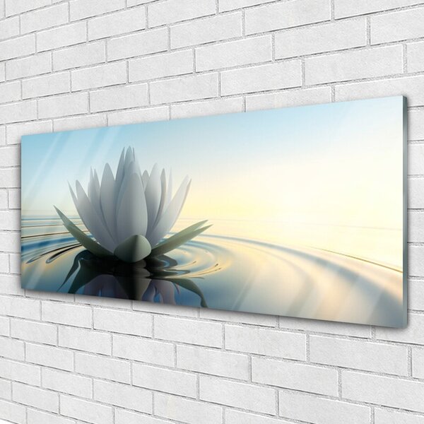 Tablou pe sticla Water Flower Art White Albastru