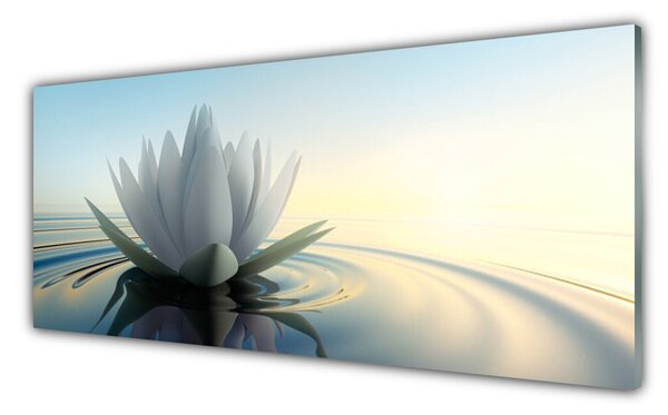 Panou sticla bucatarie Water Flower Art White Albastru