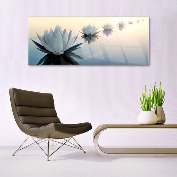 Tablou pe sticla Flori Floral Alb Albastru