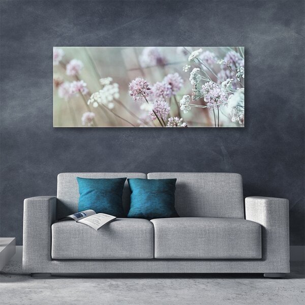 Tablou pe sticla Flori Floral Violet Alb