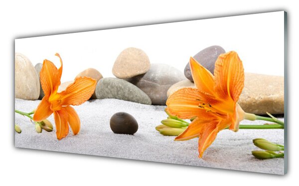 Tablou pe sticla Pietrele florale flori gri galben